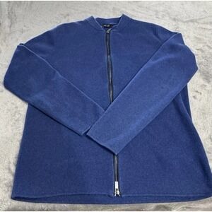 Massimo Dutti  Men Large Cotton Silk Zip Cardigan Sweater Blue Designer Italy